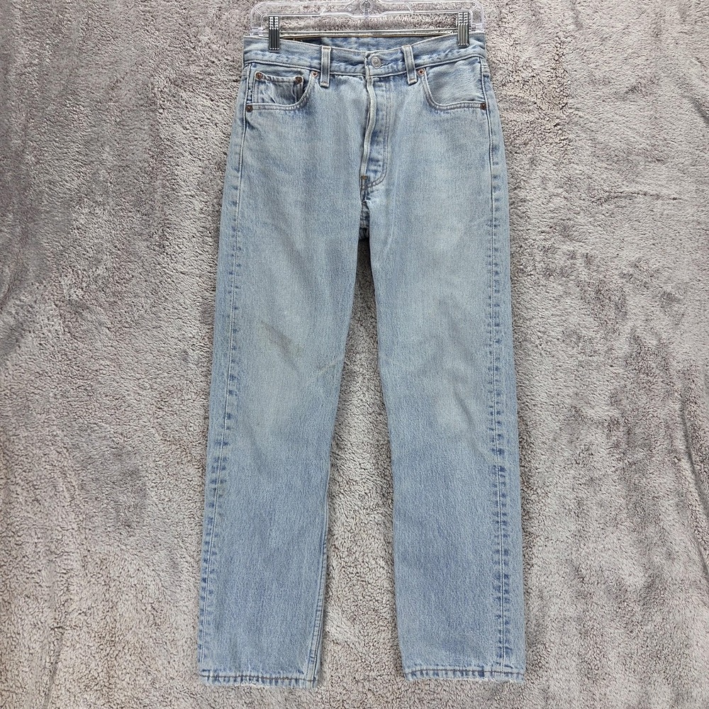 Vintage Levis 501 Jeans Mens Blue Light Wash Made In USA Button Fly Fits 28x28